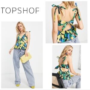💛Topshop Tropical Floral Cutout Peplum Camisole. Size 8
